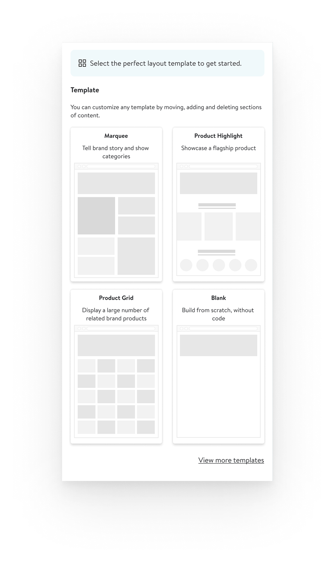 Walmart Connect Brand Shop Builder 2.0 - Select a Template