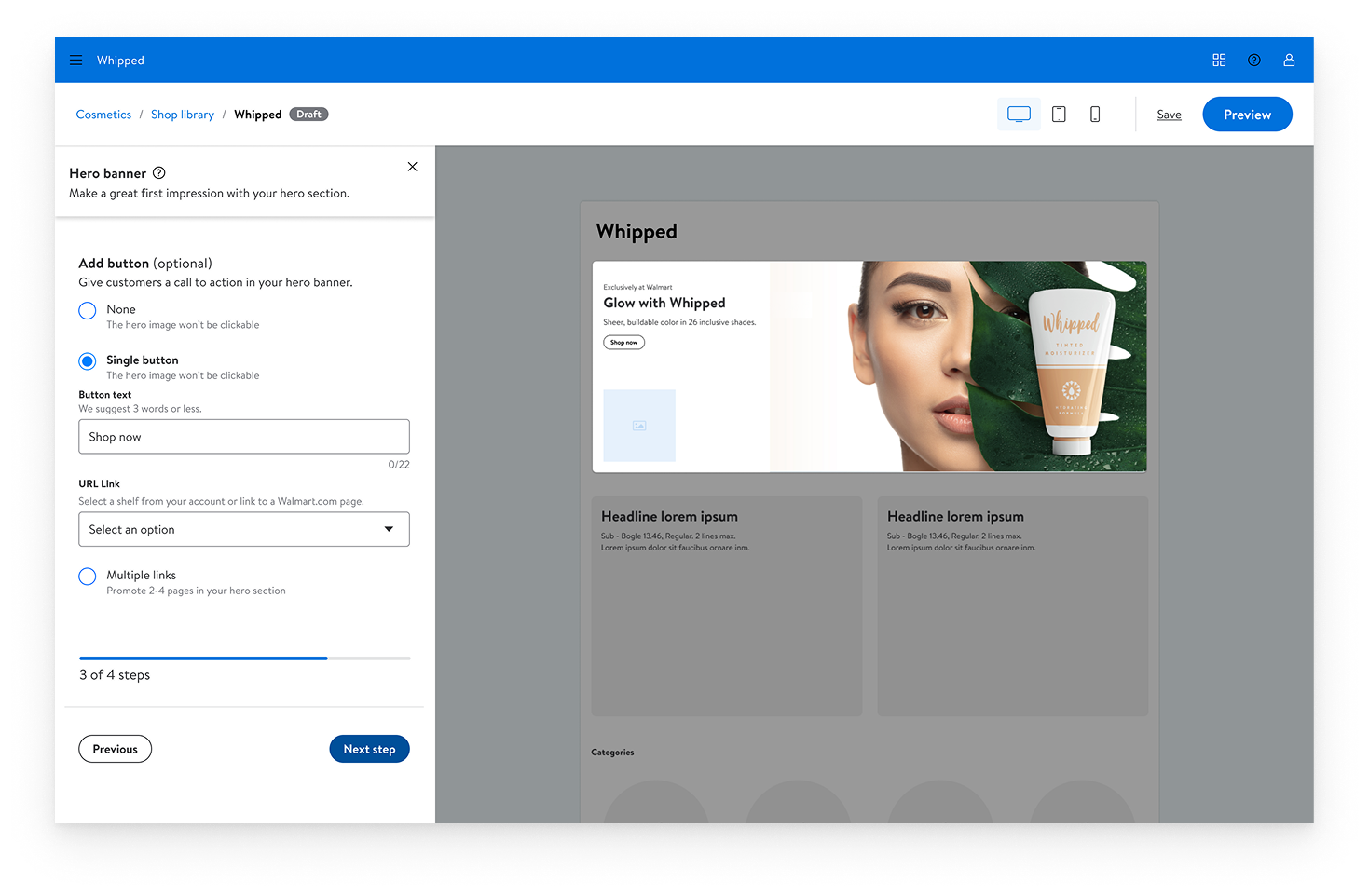Walmart Connect Brand Shop Builder 2.0 - Add a Hero Section