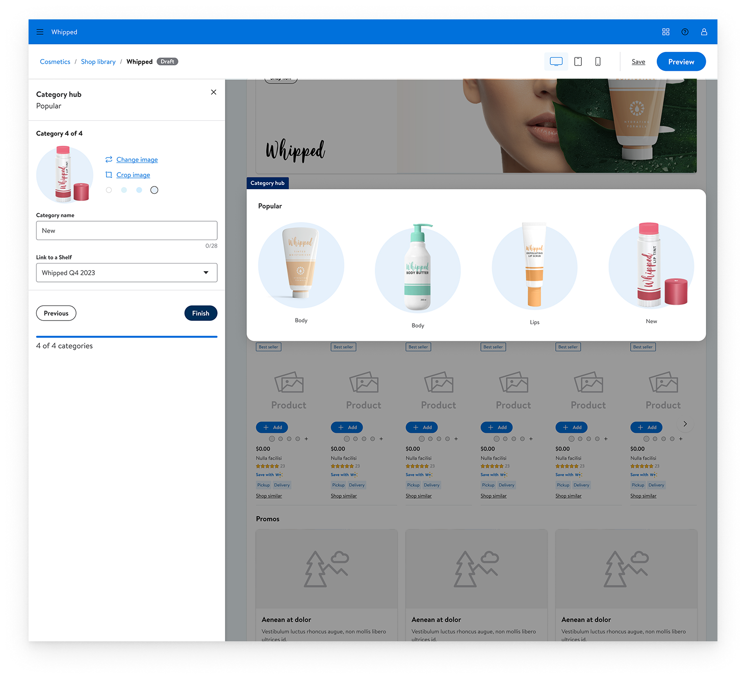 Walmart Connect Brand Shop Builder 2.0 - Build Category Hub