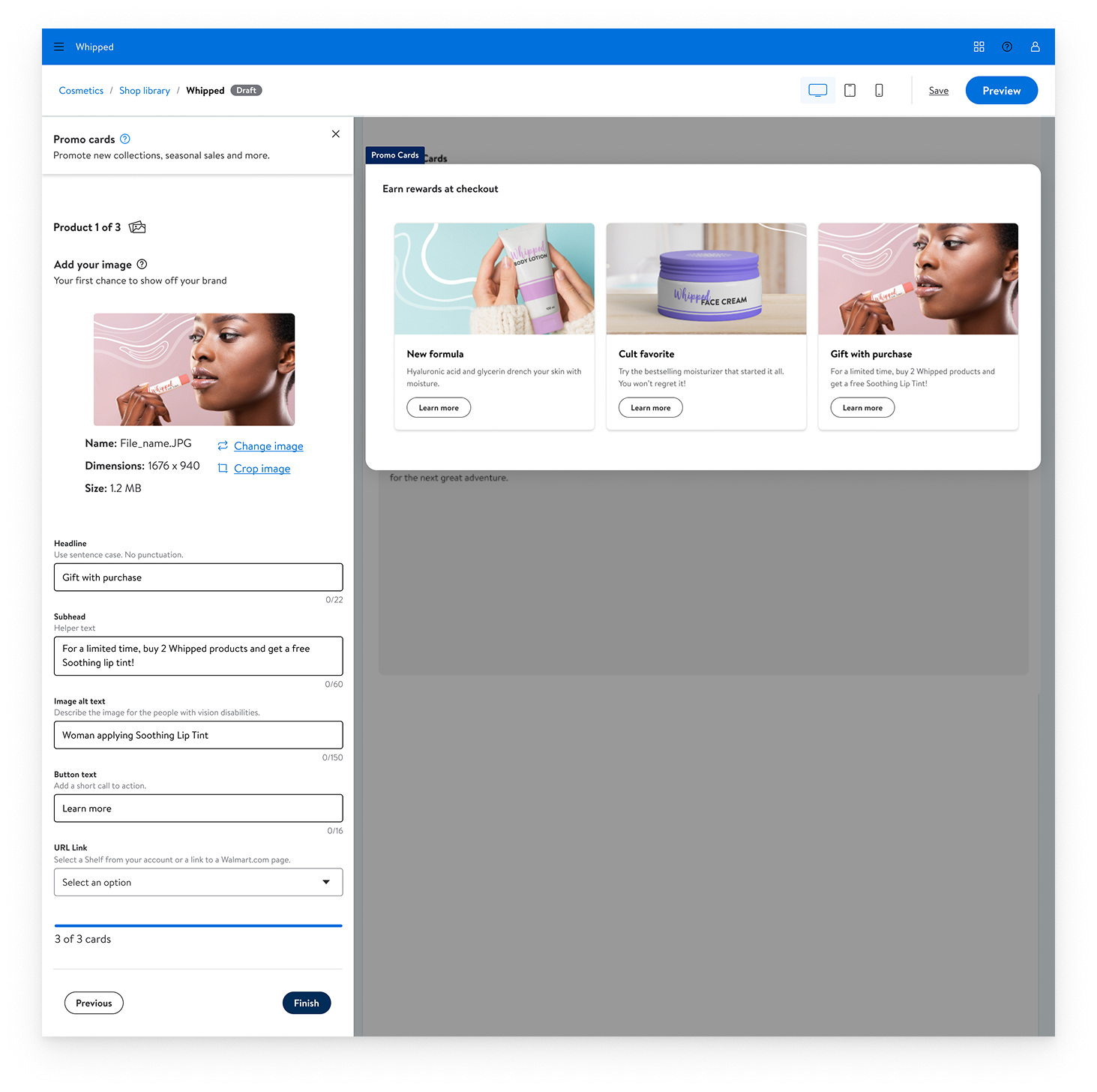 Walmart Connect Brand Shop Builder 2.0 - Build Promo Cards