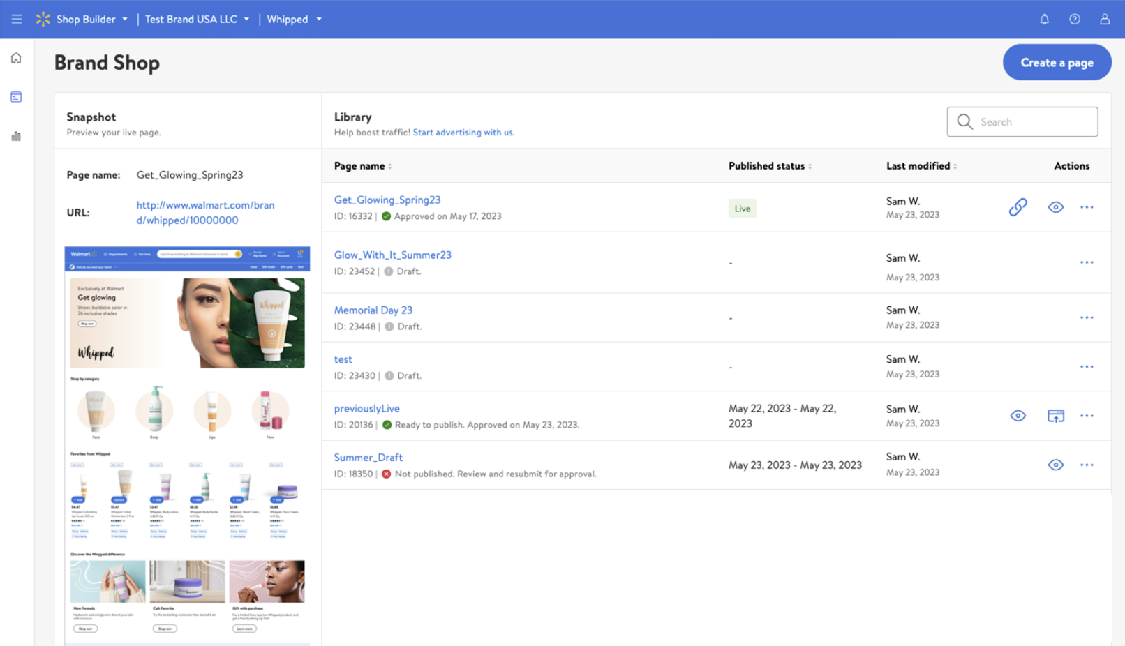 Walmart Connect Brand Shop Builder - Beta Launch